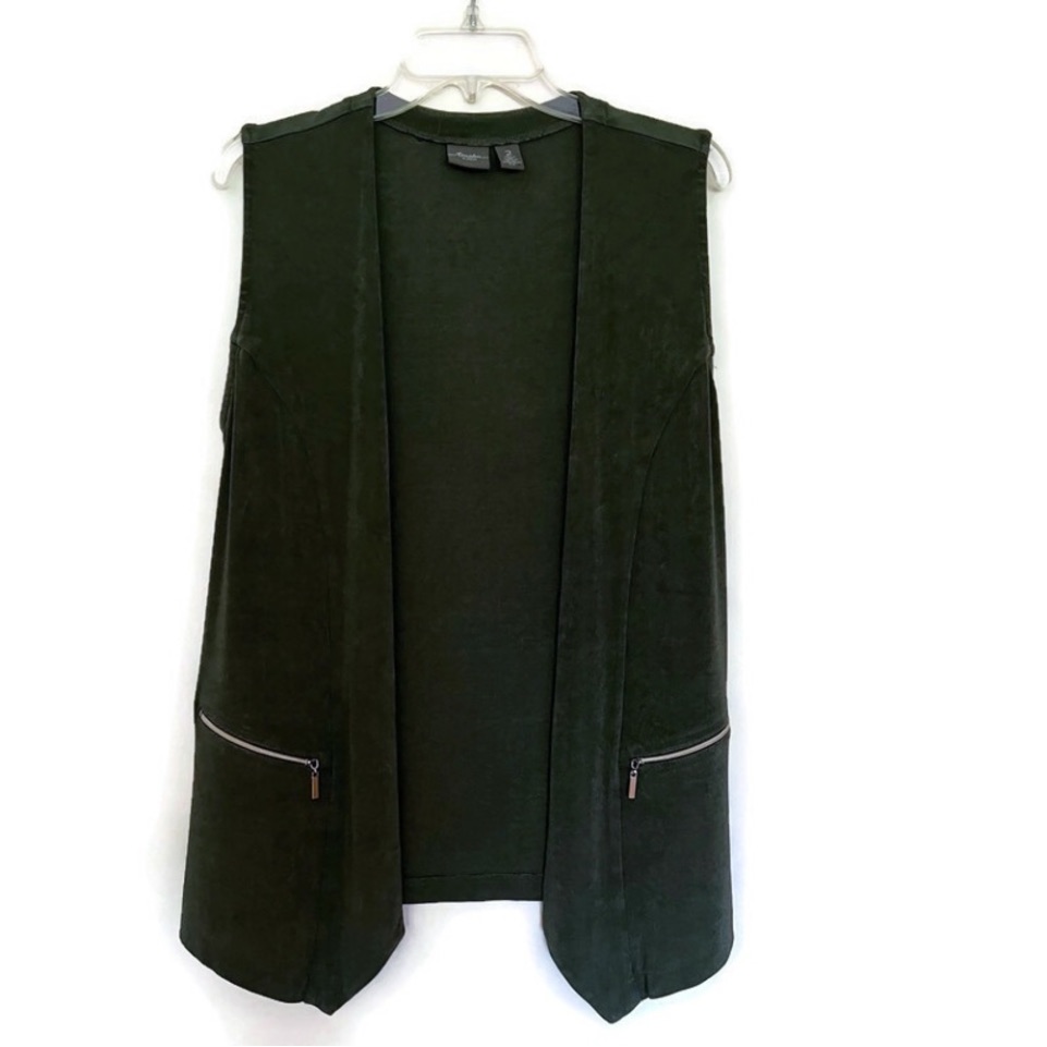 Chicos Travelers Collection Dark Green Sleeveless Tunic Vest W/Decorative Zipper